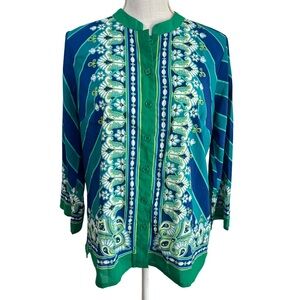 Bob Mackie Wearable Artsy Floral Paisley Stripes Green Blue Sz S Statement Bold